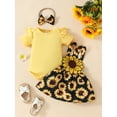 thumbnail image 2 of Bagilaanoe 2Pcs Newborn Baby Girls Overalls Dress Set Short Sleeve Romper Tops + Sunflower Suspender Skirt + Headband 3M 6M 9M 12M 18M Infant Casual Clothes, 2 of 8