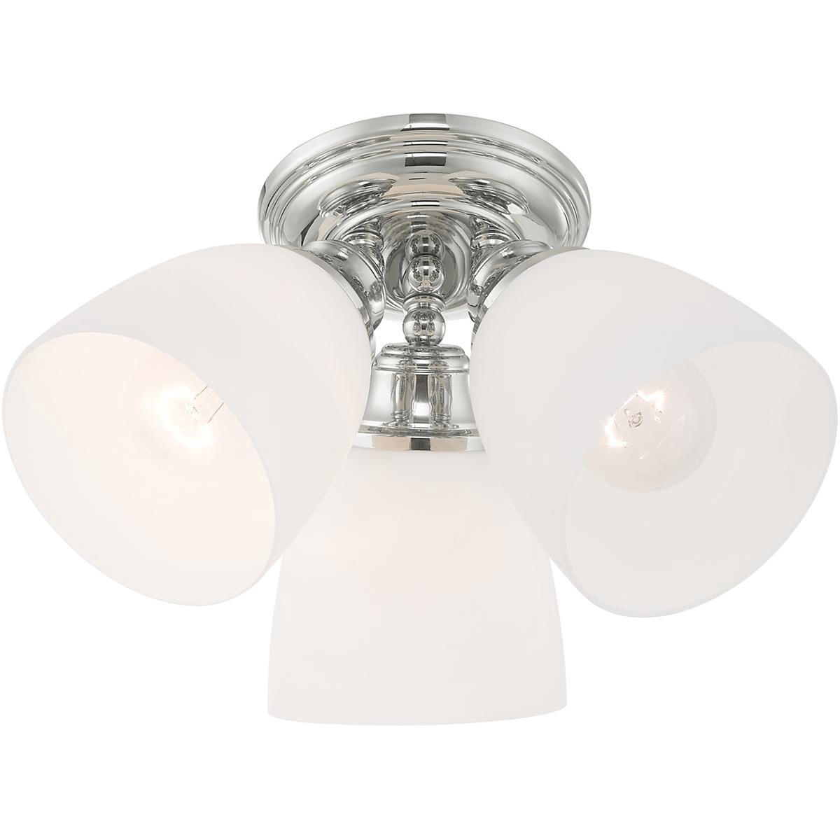 3 Light Polished Chrome Ceiling Light fixture with Hand Blown Satin Opal White Glass Shade