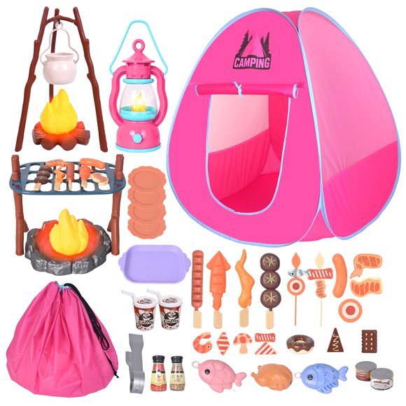 Ensemble de Camping pour Enfants avec Tente de Jeu, Feu de Camp, Lanterne, Ensemble de Camping Intérieur Extérieur avec Tente Pop-Up, Ensemble de Jouets de Camping pour Enfants de 3 4 5 Ans, Toddl
