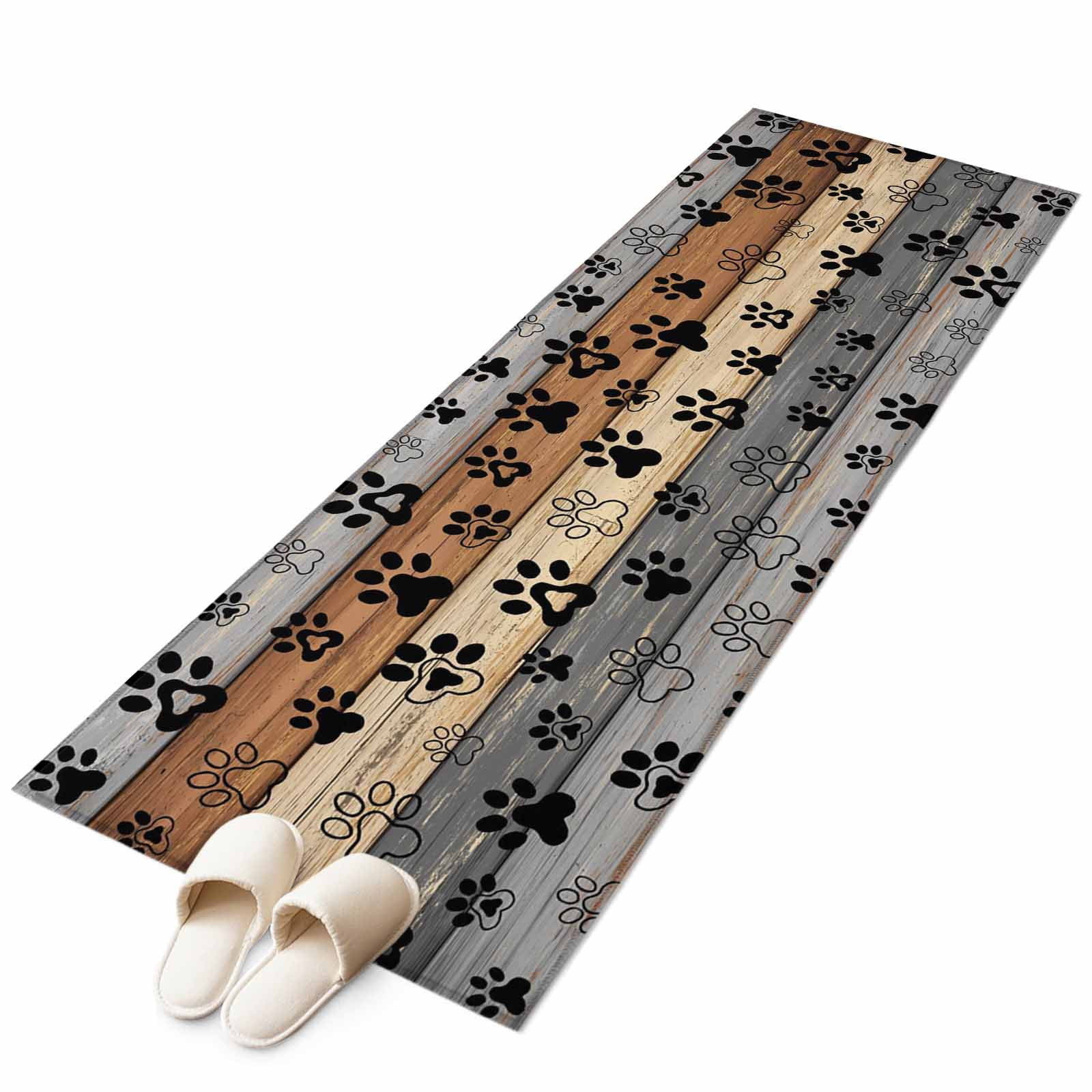 Runner Rug 2 x 6 Ft, Haze Blue Brown Washable Non-Slip Floor Mat for Kitchen Hallway/Entryway, Rustic Farmhouse Dog Paw Vintage Long Kitchen Runner Area Rugs for Living Room, Low-Profile