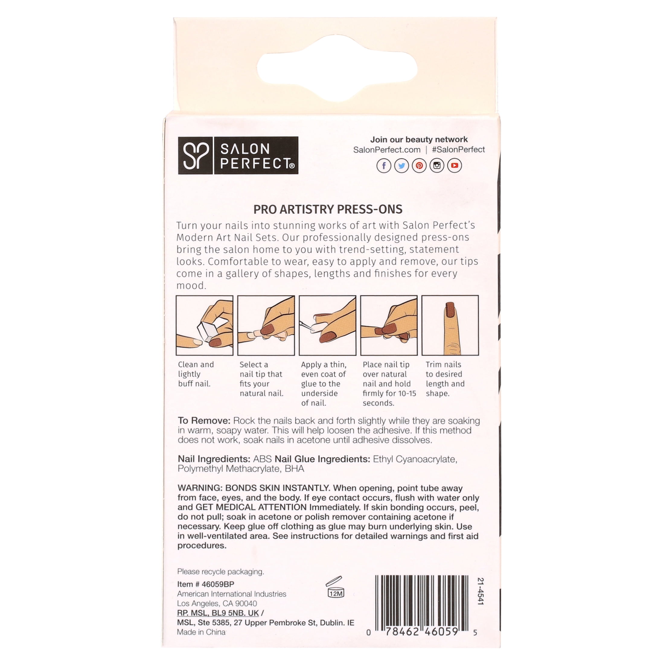 Salon Perfect Artificial Nails, 143 Modern Art Black Swirl, File & Glue Included, 30 Nails