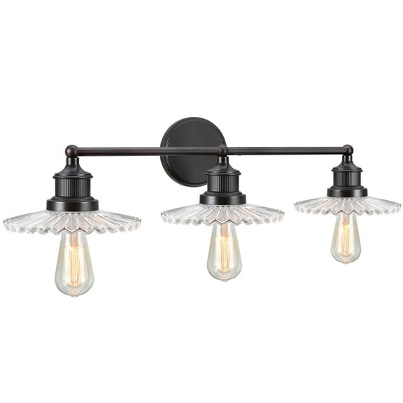 Aspen Creative 62107, Three-Light Metal Bathroom Vanity Wall Light Fixture, 38" Wide, Transitional Design in Oil Rubbed Bronze with Clear Glass Shade
