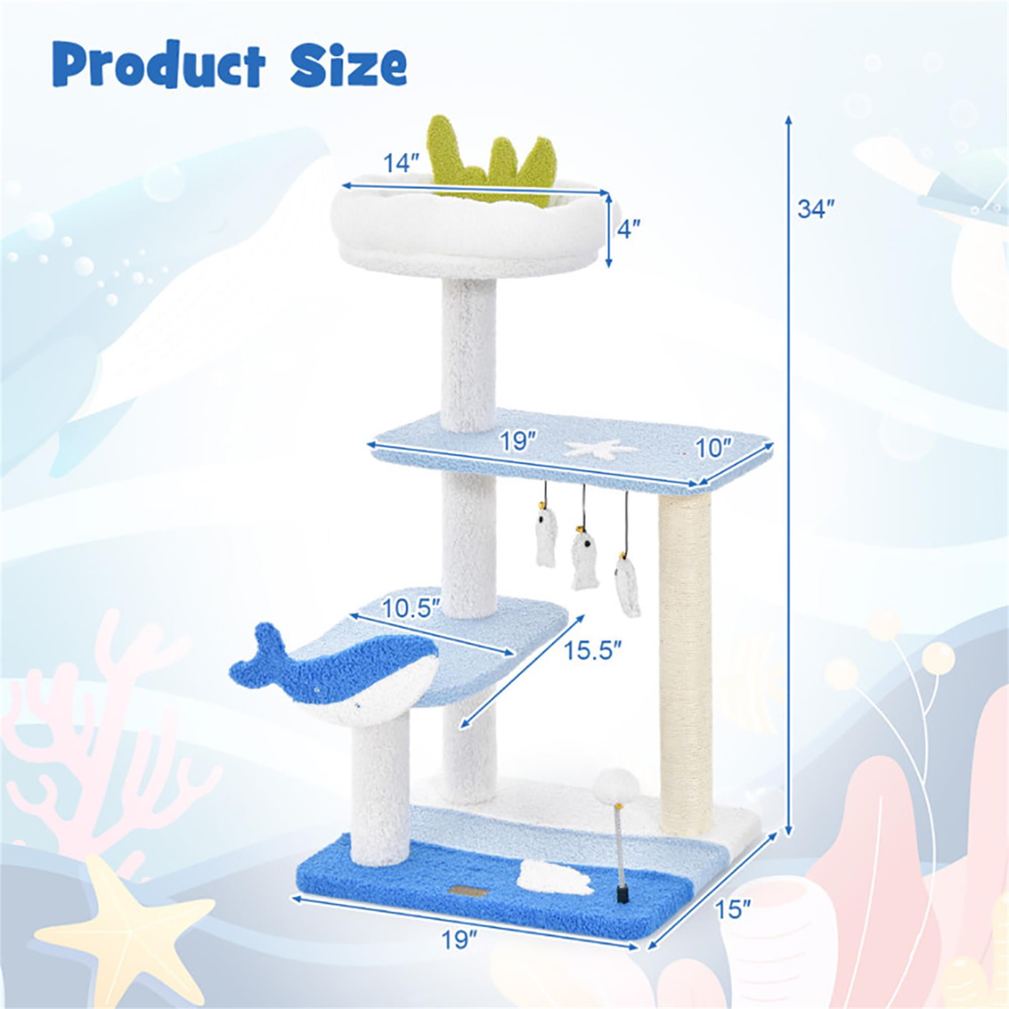 Kadyn 34" Cat Tree with Scratching Posts, Cat Tower with Padded Plush Perch, Multi-Platform for Jump, Blue