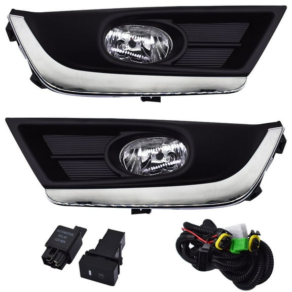 2Pcs Fog Light Assembly with Chrome Bezel and Bulbs Wiring Kit Left and Right Side Replacement for 2017 2018 CR-V CRV