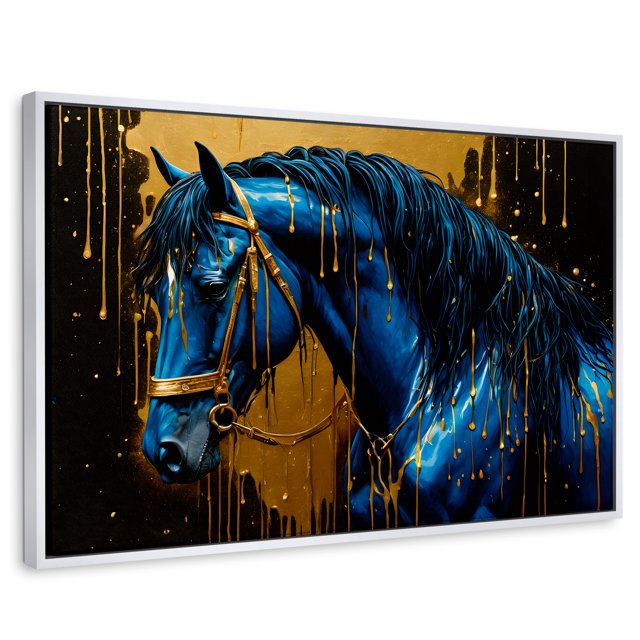 Cuadro Decorativo Marco Flotante Elegancia Azul Oro 90x60 Canvas Revolution Marco Blanco