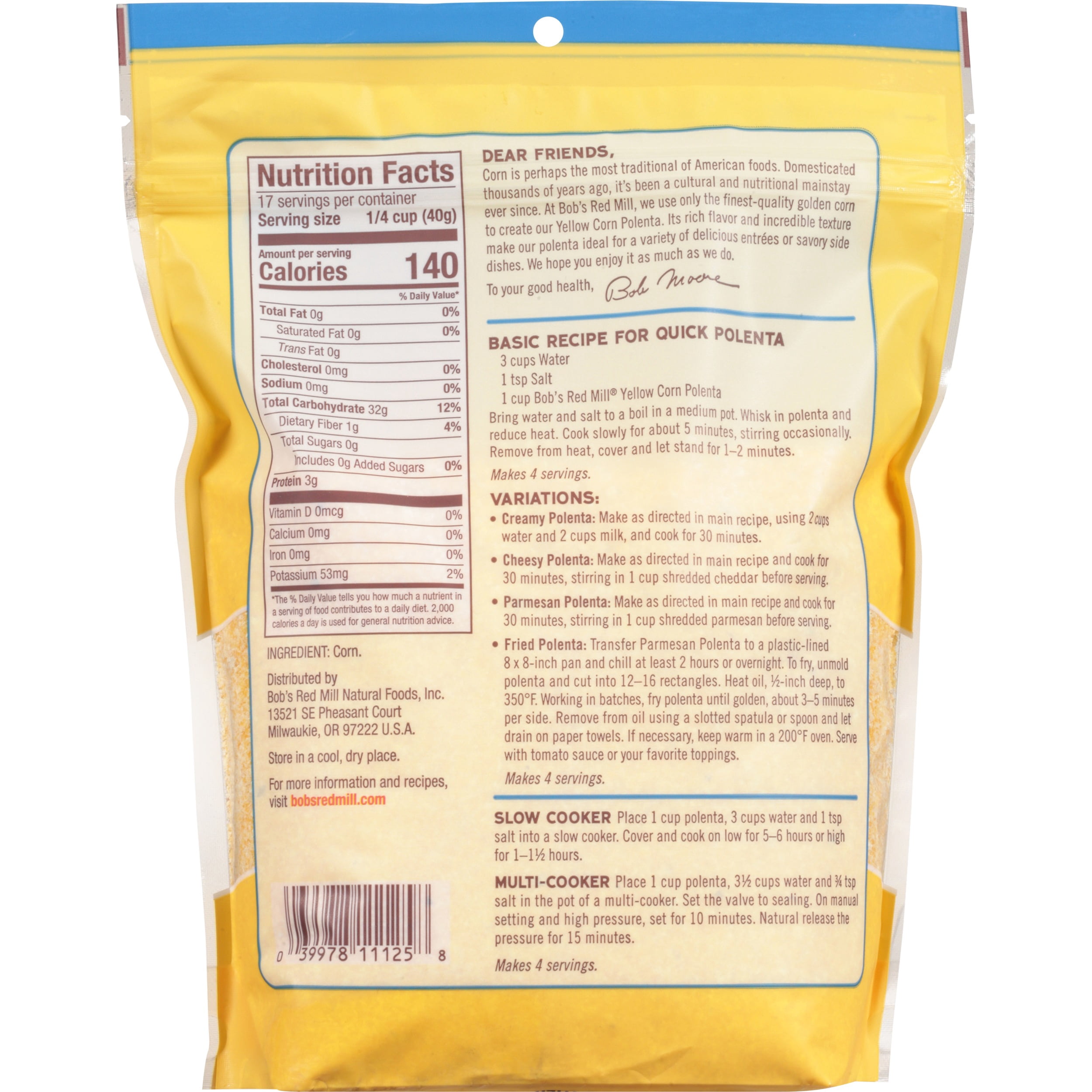Bob's Red Mill Organic Yellow Corn Grits, 24 oz Resealable Bag