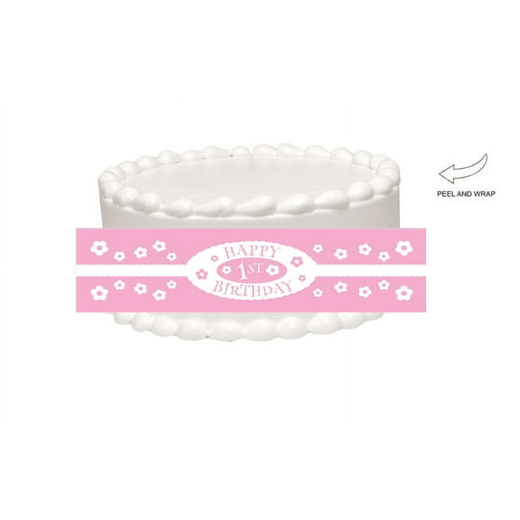 Happy 1st Birthday Edible Cake Side Photo Image Decoration - Pink