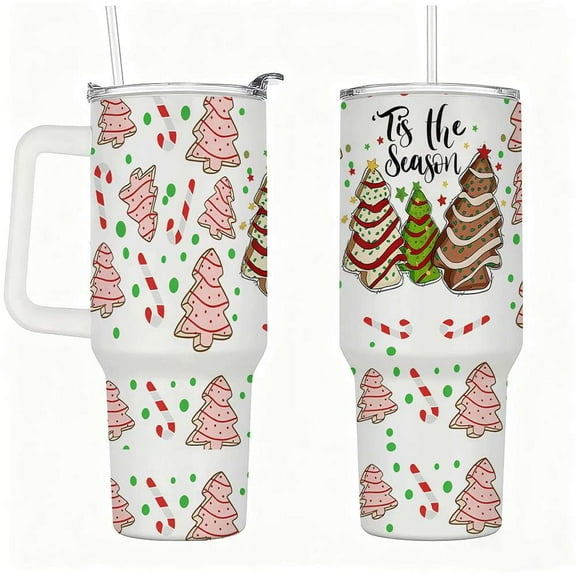 Christmas Cookie Tree Tumbler with Lid and Straw, Holiday Tis The Season Cup