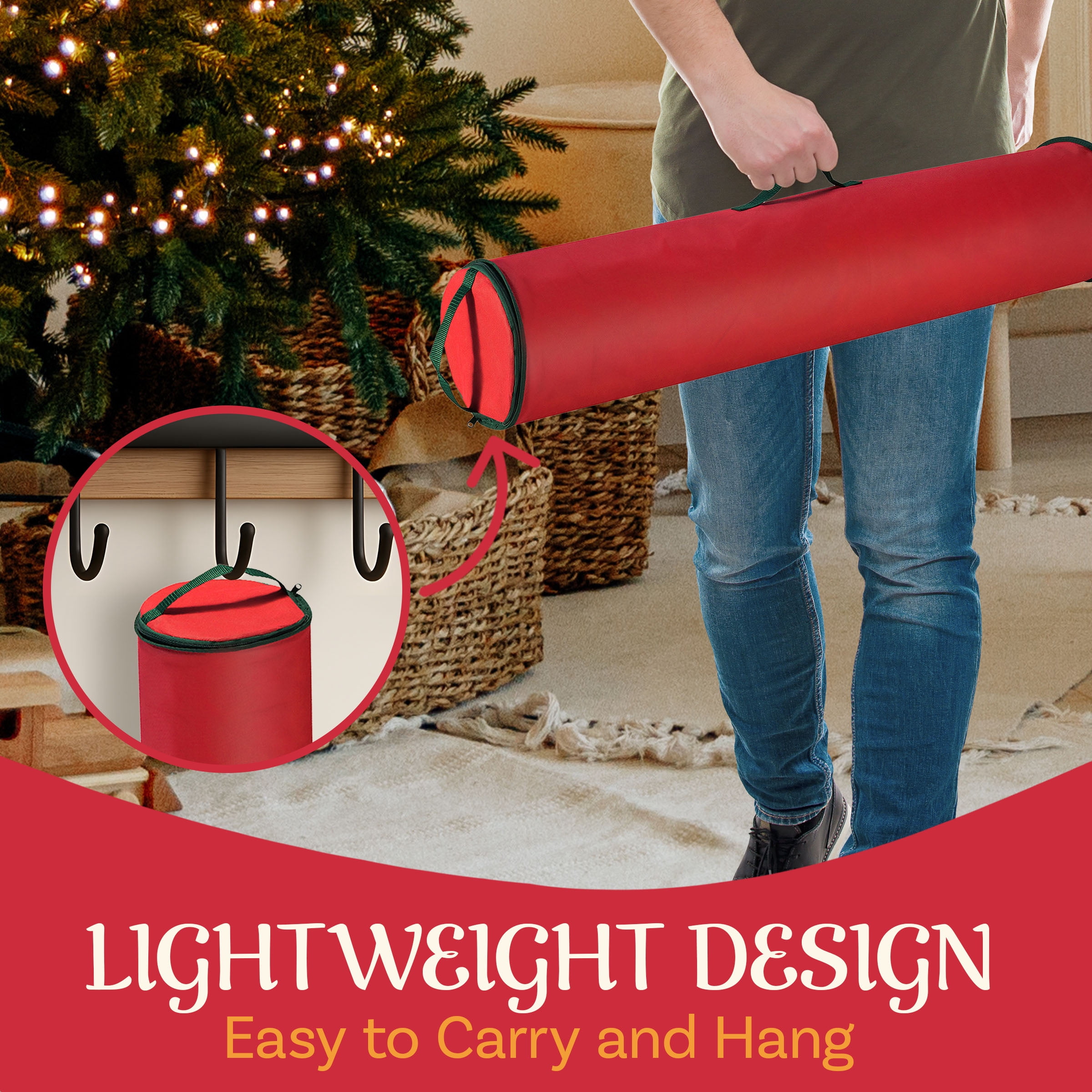 Elf Stor 40in Wrapping Paper Storage Bag 2-Pack - Holds Up to 50 Rolls, Red