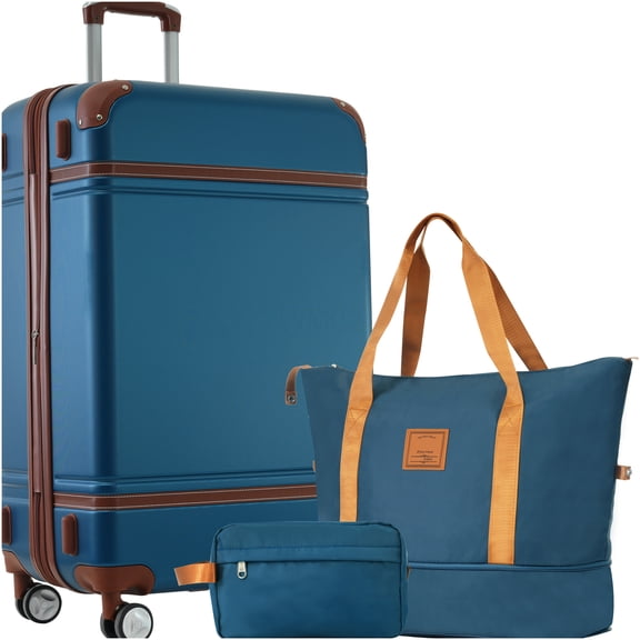 Blue ABS Hardshell Luggage Set with Duffel & Toiletry Bag, 28 Inch Expandable Suitcase with TSA Lock & Spinner Wheels