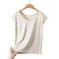 thumbnail image 4 of Women's V Neck Cap Sleeve Loose Fit Top Lightweight Breathable Stretch Basic Layering Shirt Comfy Sleepwear Pajama Blouse L-4XL Khaki, 4 of 6