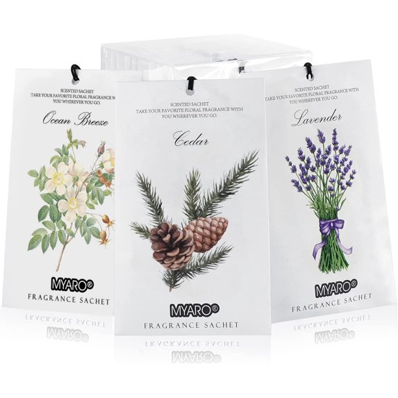MYARO 12 Packs Sachets Bags Cedar Wood, Ocean, Lavender Scented Sachets 3 Scent Closet Air Freshener, Deodorizer Flower Long-Lasting Scented Sachets Bags for Drawer Closets