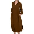 thumbnail image 1 of cfhntfmh Robes d'Invité de Mariage pour Femmes Mode Robe Midi Ample à Col en V Confortable Robe de Fête Fendue sur le Côté avec Poches, 1 of 7
