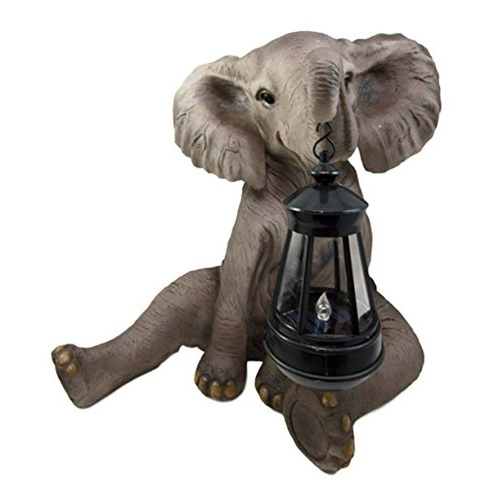 Ebros Pachy Elephant Garden Patio Figurine W/ Solar LED Lantern Lamp 13.75"H