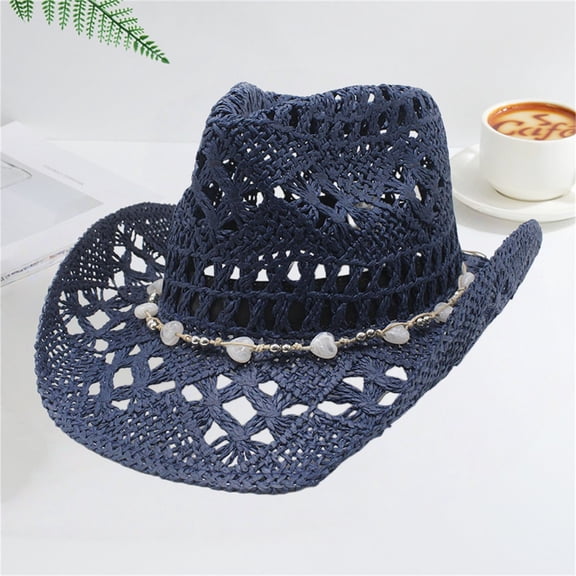 VLOOCKLW Cowboy Hat Men Women Western Style Wide Brim Hollowed Breathable Sun Hat Solid Color Casual Outdoor Vacation Beach Cap