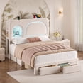 thumbnail image 5 of Hiphuta Queen Size Bed Frame with Storage Headboard and 2 Drawers, Velvet Upholstered Platform Bed with RGB LED and Power Outlets, White, 5 of 8
