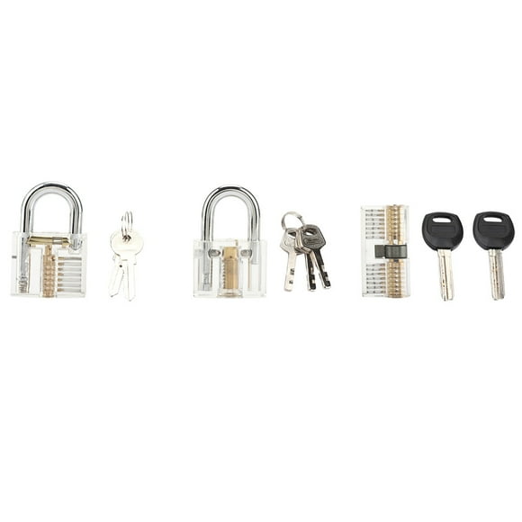 3 Pcs Transparent Padlock Set Pick Cutaway Practice Lock With Key Removing Hook Kit Tool
