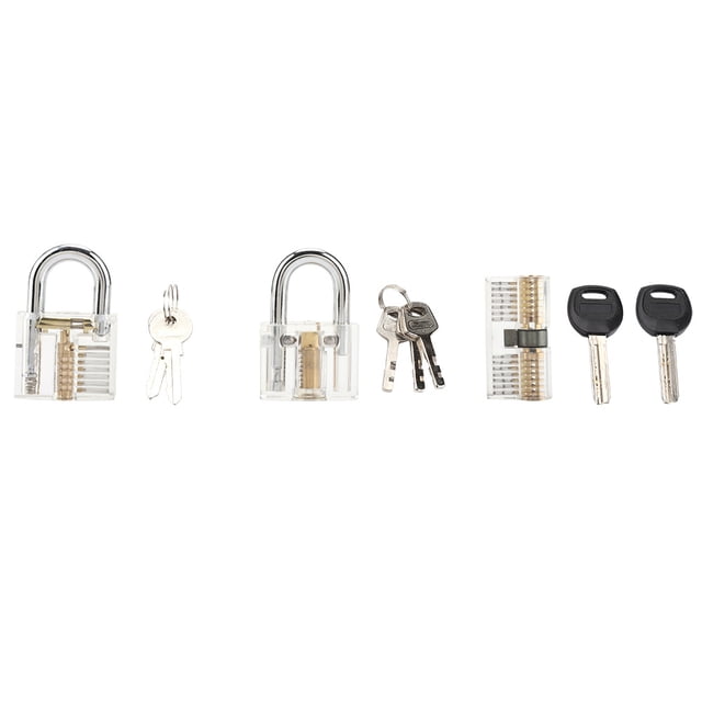 3 Pcs Transparent Padlock Set Pick Cutaway Practice Lock With Key Removing Hook Kit Tool