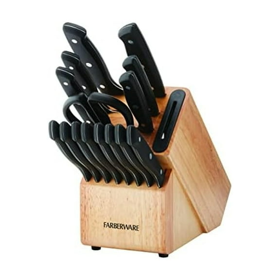 Farberware Edgekeeper Triple Rivet Block Set with Built in Knife Sharpener, 16-Piece, Black