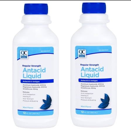 Quality Choice Regular Strength Antacid Liquid, Relieves Heartburn & Bloating, Mint Flavor, 12 FL OZ - 2 Pack