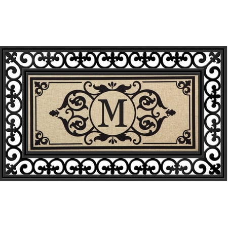 Evergreen Flag Seasonal Sassafras Interchangeable Mat and Tray Cambridge Monogram Burlap , Letter M