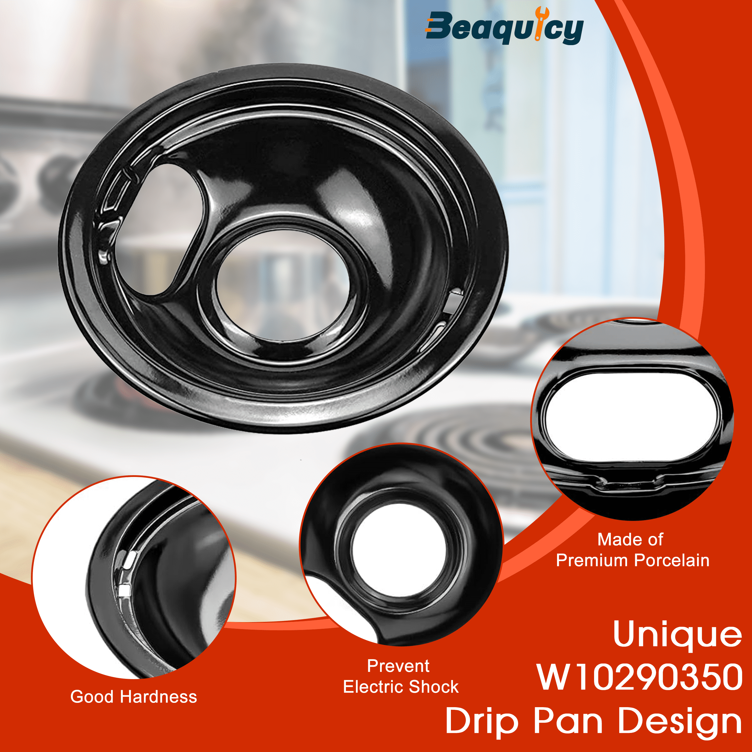 Beaquicy Porcelain Drip Pan Replacement for Electric Stove Burner W10290350 8-inch & W10290353 6-inch