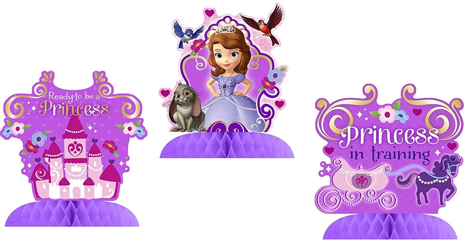 Disney Princess Sofia the First Birthday Party Supplies Bundle includes 32 Napkins, 3 Mini Centerpieces, 16 Party Invitations , 16 Thank You Postcards, 1 Notebook, 1 Dinosaur Sticker