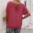 thumbnail image 6 of hlysgo Women Cold Shoulder Tops Short Sleeve Scoop Neck Tee Summer Casual Loose Fitting Solid Color Tunic Shirt Pink,M, 6 of 6
