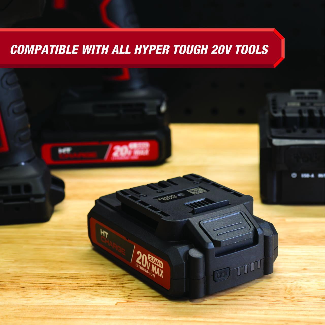 Hyper Tough 20V 2.0Ah Rechargeable Battery with USB-a and USB-c Ports