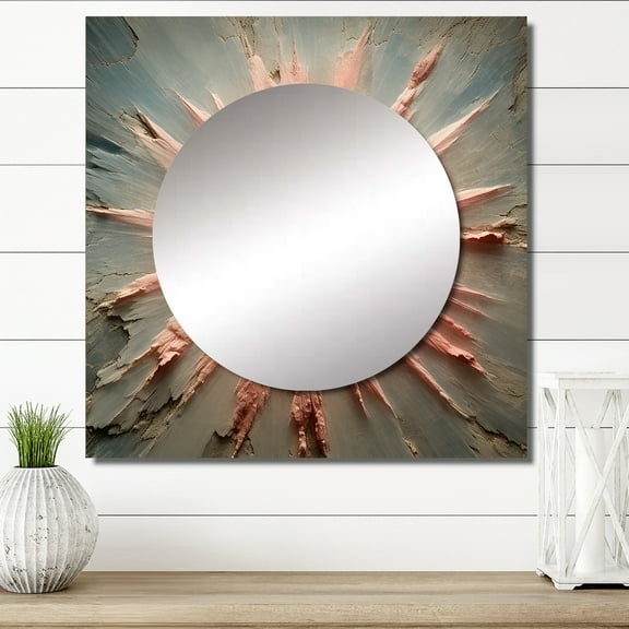 Designart "Antique Ethereal Rosy Vintage Blossom" Modern Midcentury Pink Large Square Mirror - Square Bedroom Mirror Printed Wall Decor - Mid-Century Square Printed Wall Mirror Art
