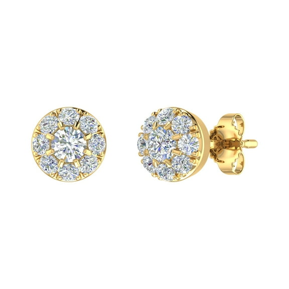 1/2 Carat Diamond Halo Stud Earrings in 10K Yellow Gold