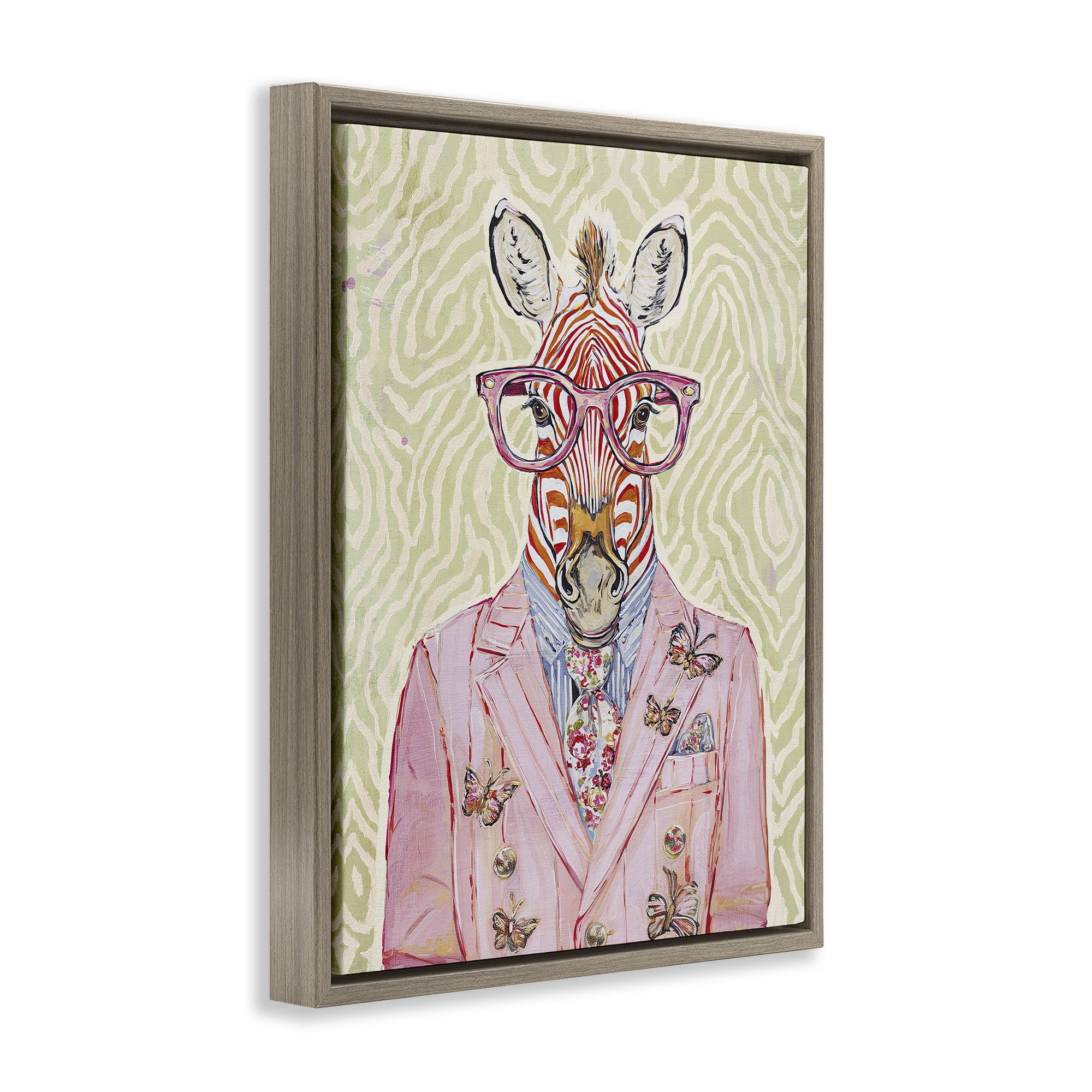 Stupell Industries Pink Zebra over Green Brown Framed Floater Canvas Wall Art, design by Svetlana Aleynikova