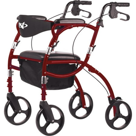 Navigator by Hugo Combination Portable Rolling Walker and Transport Chair, Red
