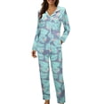 thumbnail image 1 of GDREDA Ensemble de Pyjama pour Femmes, Décontracté, Col à Revers, Imprimé à Boutons, Pantalon de Pyjama à Manches Longues, Ensemble Deux Pièces, Ensembles de Pyjama pour Femmes, pyjamas Bleu, G, 1 of 7