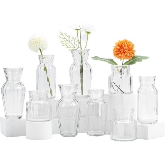 GARSHEON Small Vases for Flowers, Set of 9 Glass Vases for Centerpieces, Clear Vases for Centerpieces, Mini Vases for Flowers, Small Flower Vases for Wedding, Table Decoration, Home