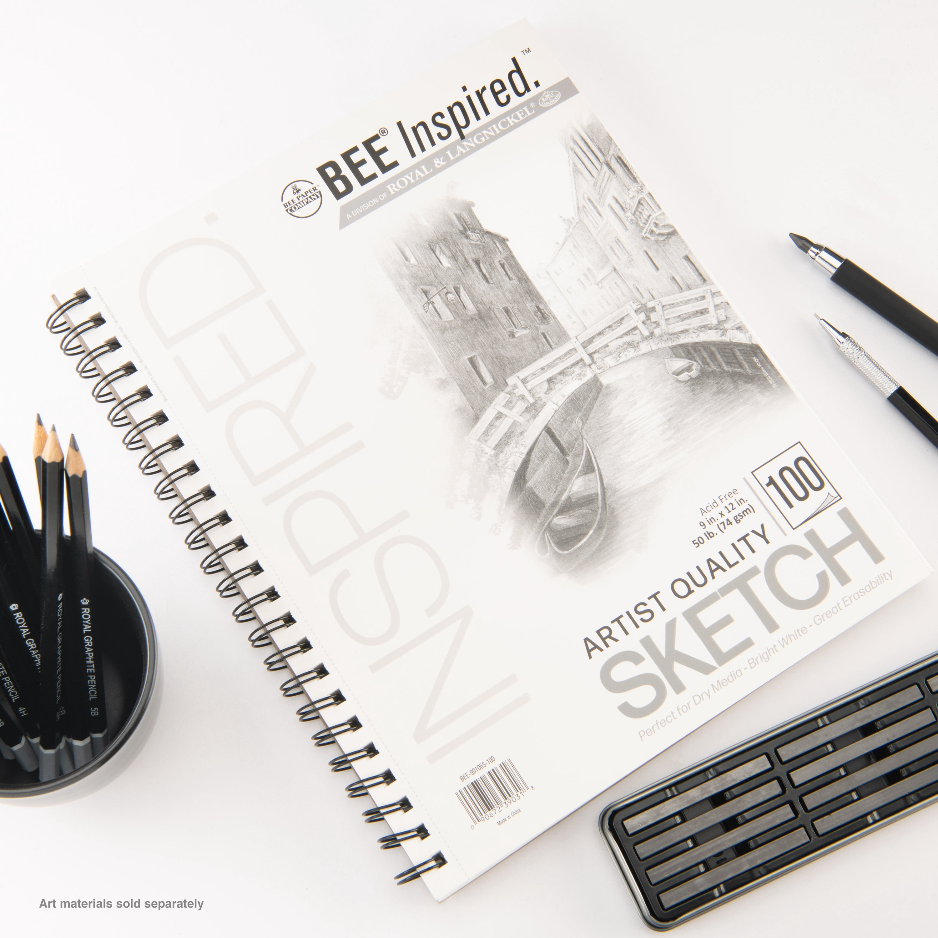Bee Paper - Bee Inspired 9"x12" Sketching Paper Pad, 100 Sheets, Side Wire, 50lb. 74GSM