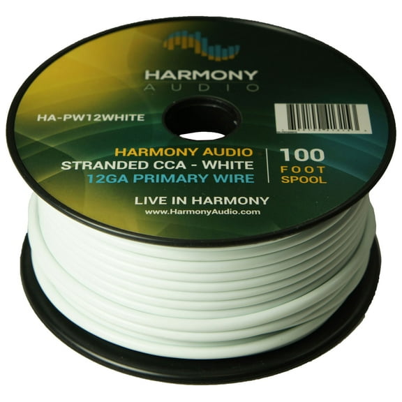 Harmony Car Primary 12 Gauge Power or Ground Wire 100 Feet Spool White Cable New