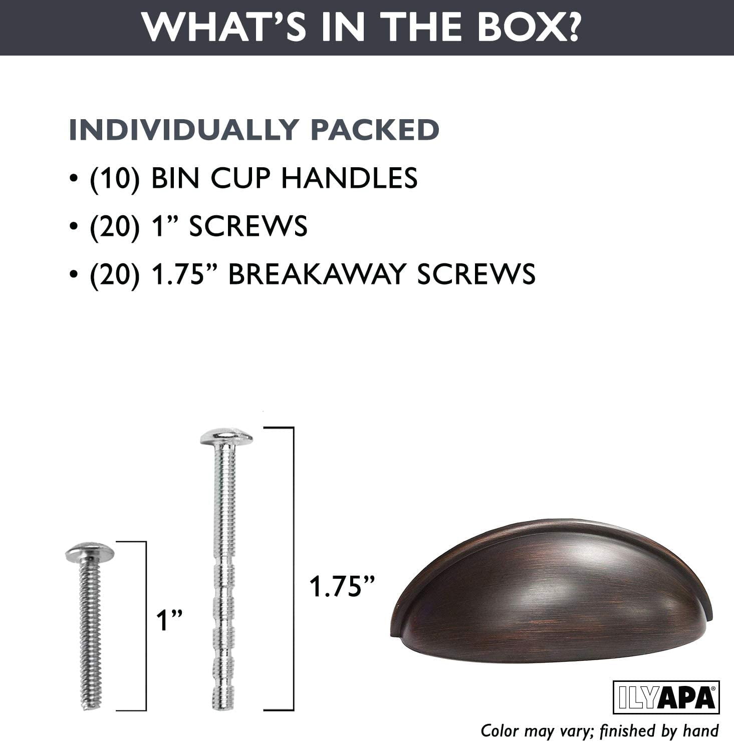 Oil Rubbed Bronze Kitchen Cabinet Pulls - 3 Inch Bin Cup Drawer Handles - 10 Pack