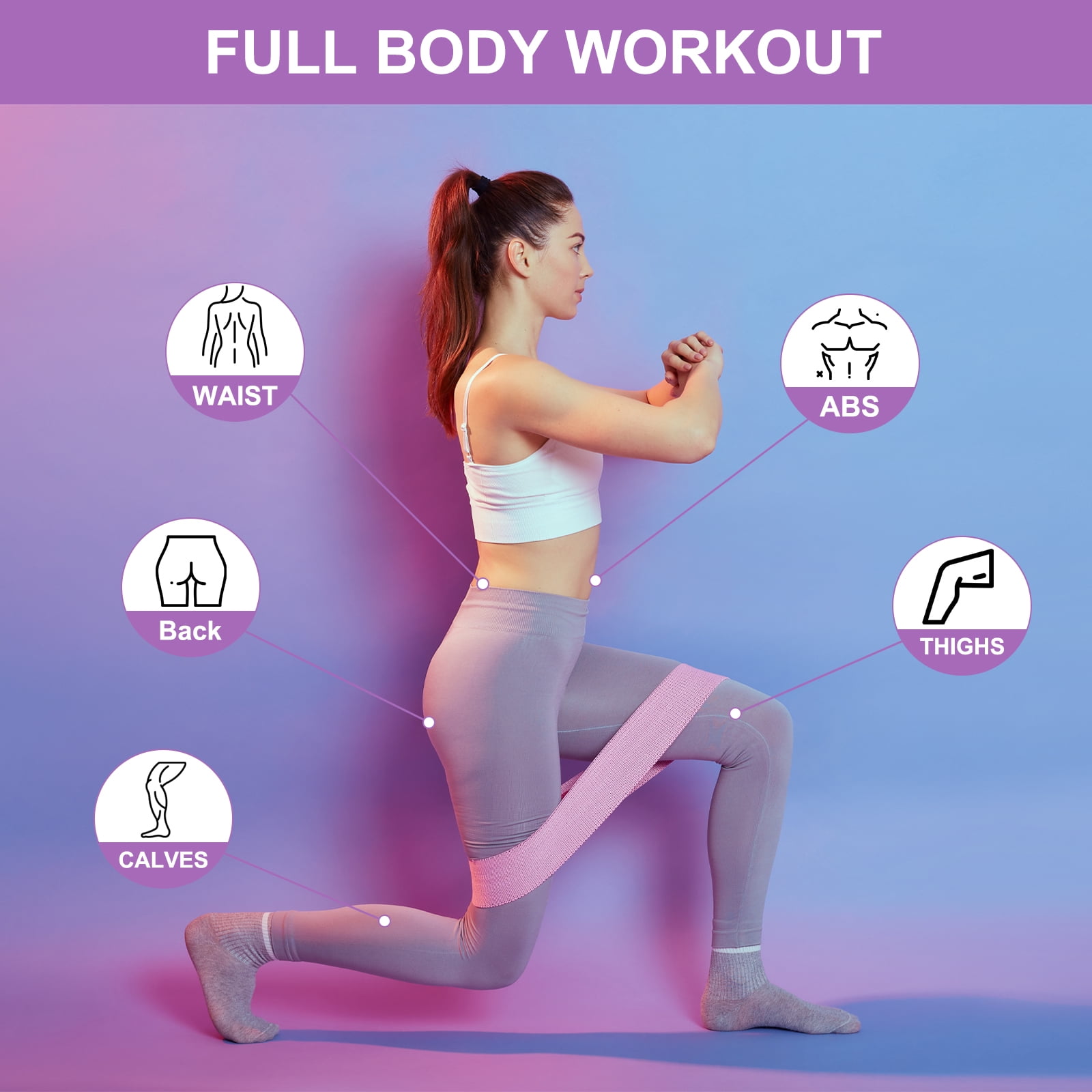 Uxcell 3Pcs Fabric Resistance Bands Booty Workout Bands with Bag and Instruction, Green, Orange, Purple