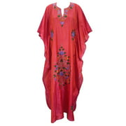 Mogul Womens Kimono Caftan Red Kashmiri Embroidered Kaftan Evening Wear