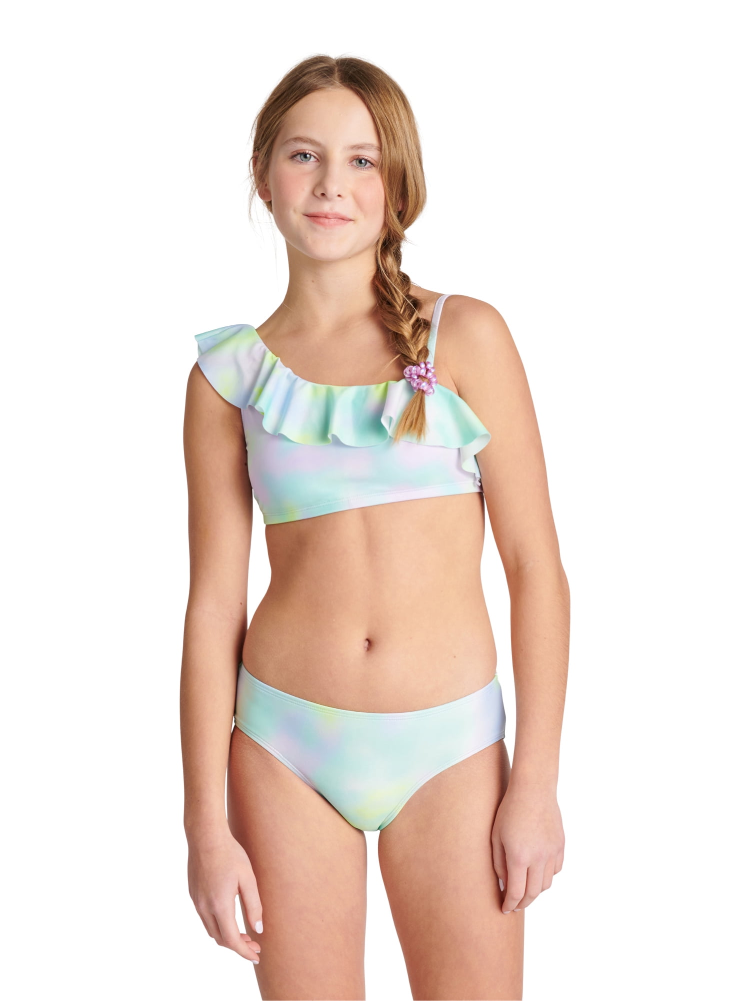 Justice Girls 2 Piece Ruffle Shoulder Tie Dye Bikini Swimsuit, Sizes 5-18 -  Walmart.com