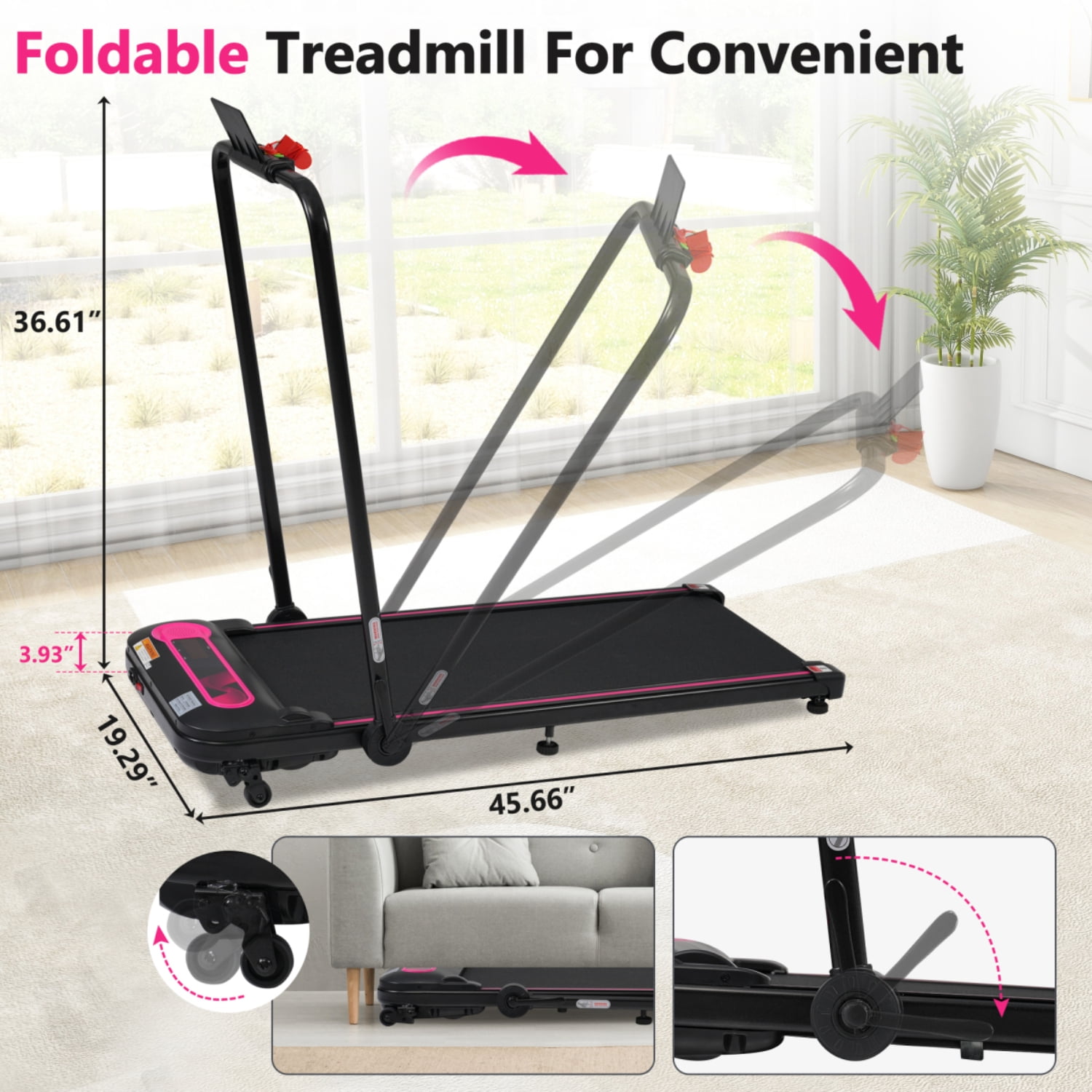 2.5HP Folding Walking Pad Treadmill for Home Office, 0.5-7.5MPH Speed, 300LBS Capacity, Incline, LED Display, Remote Control, No Installation, Shock Absorbing