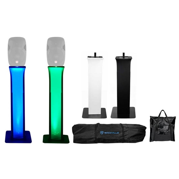 (2) Rockville RTP32B Totem Style DJ Speaker Stands w/Black White Scrims (2) Bags