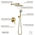 thumbnail image 6 of Boyel Living Shower System 12 inch Rain Shower Head Wall Mount Dual Shower Heads for Bathroom Handheld Rainfall Shower Faucet Set with Valve Included in Brushed Gold, 6 of 7