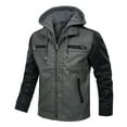 thumbnail image 2 of HOOMEUMY Men's Faux Leather Jacket Hooded Zipper Motorcycle Biker Jacket Warm Fleece Lined Motorbike Outwear Winter Gray S Black L, 2 of 9