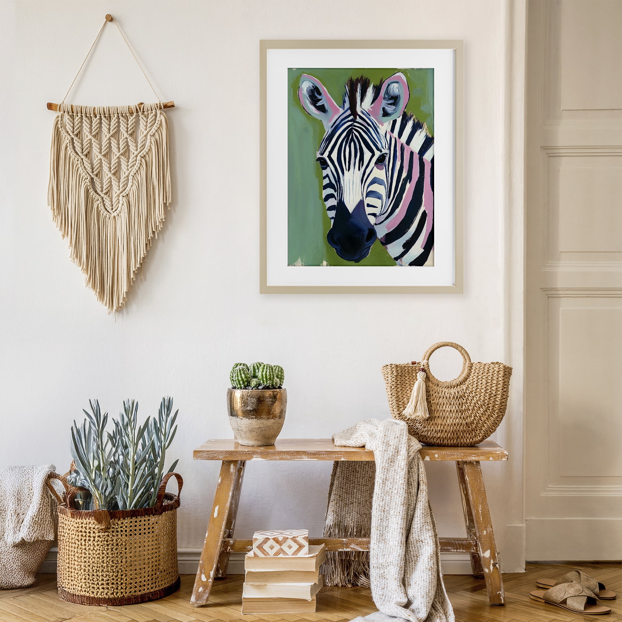 Stupell Industries Funky Zebra over Green Birch Framed Print Under Glass, design by The Prints Vibe