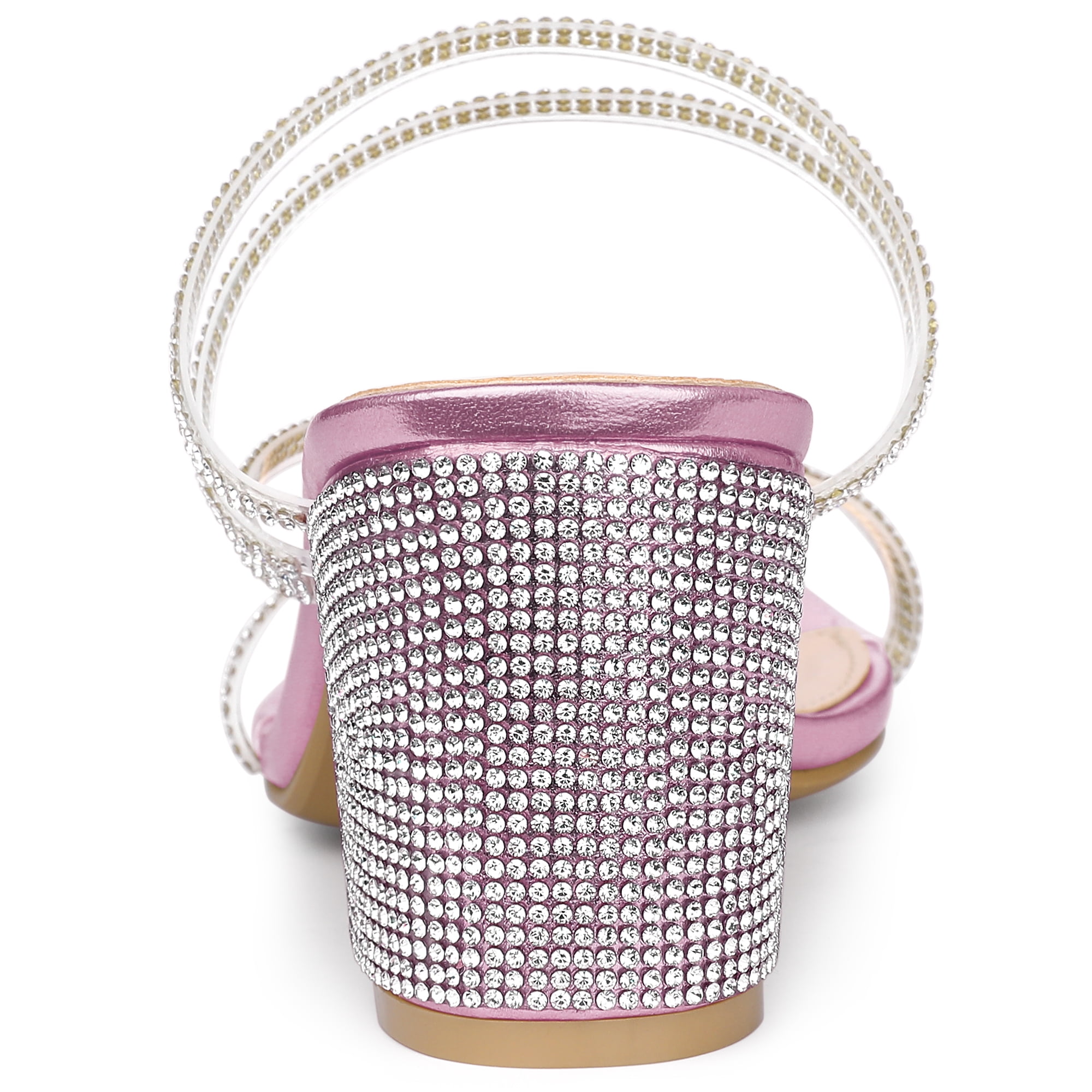 DARING DIVA Women's Rhinestone Block Heel Slide Sandals Pink 8