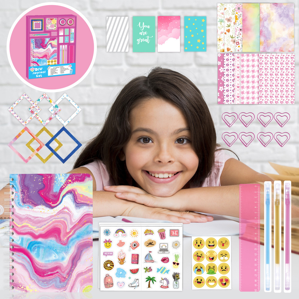 Gogcaro DIY Journal Kit for Girls - 90+Pcs Journal Set for Tween & Teen Girls, Journaling Art & Crafts Kits, Ideal Gifts for 8 9 10 11 12 13 14 Year Old Girl, Scrapbook & Diary Supplies Set