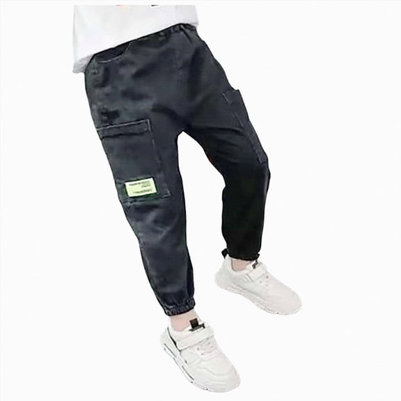 Gibobby Boys Pants Boys Cargo Pants School Chino Pants 2T 3T 4T 5T 6T 7T Kids Drawstring Elastic Waist Pull On Jogger Pants With Pockets Toddler Boys Winter Pants(7-8 Years,Black)