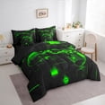 thumbnail image 3 of jejeloiu Cartoon Gamepard 7-Piece Twin Bedding Sets,Modern Geometric Grid Bedding Comforter Set,Black Green Plaid Sheet Sets For Boys Kids,Luxury Bedroom Decor Reversible, 3 of 8